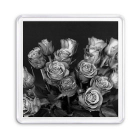Магнит 55*55 с принтом Черно-белые розы в Курске, Пластик | Размер: 65*65 мм; Размер печати: 55*55 мм | букет | цветы
