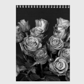 Скетчбук с принтом Черно-белые розы в Курске, 100% бумага
 | 48 листов, плотность листов — 100 г/м2, плотность картонной обложки — 250 г/м2. Листы скреплены сверху удобной пружинной спиралью | Тематика изображения на принте: букет | цветы