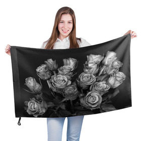 Флаг 3D с принтом Черно-белые розы в Курске, 100% полиэстер | плотность ткани — 95 г/м2, размер — 67 х 109 см. Принт наносится с одной стороны | букет | цветы