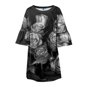 Детское платье 3D с принтом Черно-белые розы в Курске, 100% полиэстер | прямой силуэт, чуть расширенный к низу. Круглая горловина, на рукавах — воланы | Тематика изображения на принте: букет | цветы