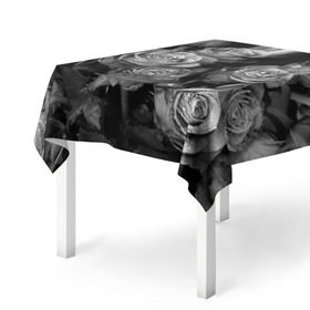 Скатерть 3D с принтом Черно-белые розы в Курске, 100% полиэстер (ткань не мнется и не растягивается) | Размер: 150*150 см | Тематика изображения на принте: букет | цветы