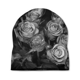 Шапка 3D с принтом Черно-белые розы в Курске, 100% полиэстер | универсальный размер, печать по всей поверхности изделия | букет | цветы