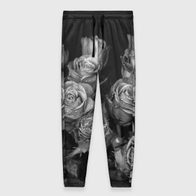 Женские брюки 3D с принтом Черно-белые розы в Курске, полиэстер 100% | прямой крой, два кармана без застежек по бокам, с мягкой трикотажной резинкой на поясе и по низу штанин. В поясе для дополнительного комфорта — широкие завязки | букет | цветы
