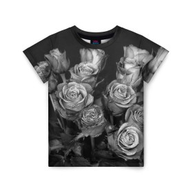 Детская футболка 3D с принтом Черно-белые розы в Курске, 100% гипоаллергенный полиэфир | прямой крой, круглый вырез горловины, длина до линии бедер, чуть спущенное плечо, ткань немного тянется | Тематика изображения на принте: букет | цветы
