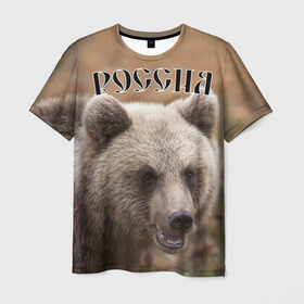 Мужская футболка 3D с принтом Медведь Россия в Курске, 100% полиэфир | прямой крой, круглый вырез горловины, длина до линии бедер | животные | медведь | мишка | россия