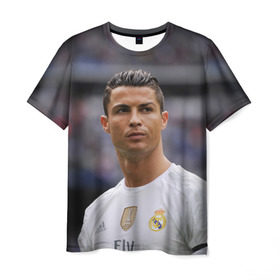 Мужская футболка 3D с принтом Cristiano Ronaldo в Курске, 100% полиэфир | прямой крой, круглый вырез горловины, длина до линии бедер | Тематика изображения на принте: криштиану роналду | реал мадрид