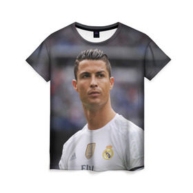 Женская футболка 3D с принтом Cristiano Ronaldo в Курске, 100% полиэфир ( синтетическое хлопкоподобное полотно) | прямой крой, круглый вырез горловины, длина до линии бедер | криштиану роналду | реал мадрид