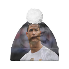 Шапка 3D c помпоном с принтом Cristiano Ronaldo в Курске, 100% полиэстер | универсальный размер, печать по всей поверхности изделия | криштиану роналду | реал мадрид