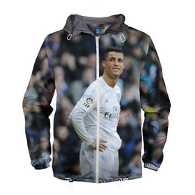 Мужская ветровка 3D с принтом Cristiano Ronaldo в Курске, 100% полиэстер | подол и капюшон оформлены резинкой с фиксаторами, два кармана без застежек по бокам, один потайной карман на груди | криштиану роналду | реал мадрид