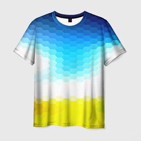 Мужская футболка 3D с принтом Engine в Курске, 100% полиэфир | прямой крой, круглый вырез горловины, длина до линии бедер | желтый | сетка | синий | соты