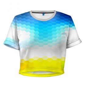 Женская футболка 3D укороченная с принтом Engine в Курске, 100% полиэстер | круглая горловина, длина футболки до линии талии, рукава с отворотами | желтый | сетка | синий | соты