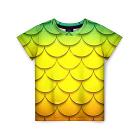 Детская футболка 3D с принтом Волны в Курске, 100% гипоаллергенный полиэфир | прямой крой, круглый вырез горловины, длина до линии бедер, чуть спущенное плечо, ткань немного тянется | Тематика изображения на принте: желтый | паттерн | чешуя