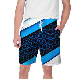Мужские шорты 3D с принтом CS GO в Курске,  полиэстер 100% | прямой крой, два кармана без застежек по бокам. Мягкая трикотажная резинка на поясе, внутри которой широкие завязки. Длина чуть выше колен | геометрия | синий