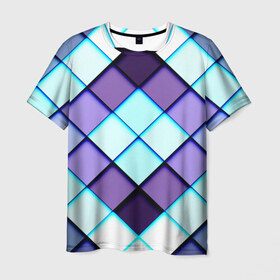 Мужская футболка 3D с принтом Геометрия в Курске, 100% полиэфир | прямой крой, круглый вырез горловины, длина до линии бедер | плитка | сиреневый | яркий