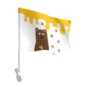 Флаг для автомобиля с принтом Медведь в мёде в Курске, 100% полиэстер | Размер: 30*21 см | мёд | медведь | миша | пчелы