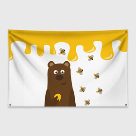 Флаг-баннер с принтом Медведь в мёде в Курске, 100% полиэстер | размер 67 х 109 см, плотность ткани — 95 г/м2; по краям флага есть четыре люверса для крепления | мёд | медведь | миша | пчелы