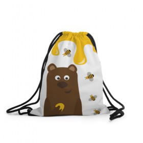 Рюкзак-мешок 3D с принтом Медведь в мёде в Курске, 100% полиэстер | плотность ткани — 200 г/м2, размер — 35 х 45 см; лямки — толстые шнурки, застежка на шнуровке, без карманов и подкладки | мёд | медведь | миша | пчелы