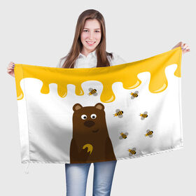 Флаг 3D с принтом Медведь в мёде в Курске, 100% полиэстер | плотность ткани — 95 г/м2, размер — 67 х 109 см. Принт наносится с одной стороны | мёд | медведь | миша | пчелы