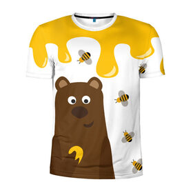 Мужская футболка 3D спортивная с принтом Медведь в мёде в Курске, 100% полиэстер с улучшенными характеристиками | приталенный силуэт, круглая горловина, широкие плечи, сужается к линии бедра | мёд | медведь | миша | пчелы