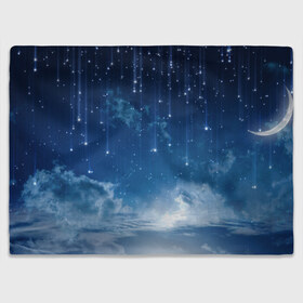 Плед 3D с принтом Ночное небо и звёзда в Курске, 100% полиэстер | закругленные углы, все края обработаны. Ткань не мнется и не растягивается | звёзды | небо | ночной | облака | синий