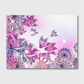 Альбом для рисования с принтом Розовые цветы в Курске, 100% бумага
 | матовая бумага, плотность 200 мг. | лепестки | прикольные картинки | розовый | цветочки | цветы