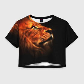 Женская футболка 3D укороченная с принтом Lion в Курске, 100% полиэстер | круглая горловина, длина футболки до линии талии, рукава с отворотами | lion | голова животного | кот | кошка | лев