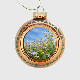 Стеклянный ёлочный шар с принтом Ромашковый рай в Курске, Стекло | Диаметр: 80 мм | лепестки | небо | прикольные картинки | ромашки | солнце | цветочки | цветы