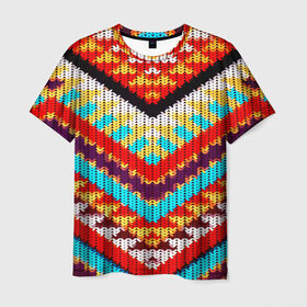 Мужская футболка 3D с принтом Вышивка шерстью в Курске, 100% полиэфир | прямой крой, круглый вырез горловины, длина до линии бедер | вязаный | геометрия | орнамент | свитер
