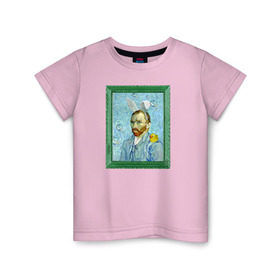 Детская футболка хлопок с принтом Детство Ван Гога в Курске, 100% хлопок | круглый вырез горловины, полуприлегающий силуэт, длина до линии бедер | автопортрет | ван гог | детство | зайчик | зелёный | личность | портрет | рама | рамка | синий | уточка | ушки