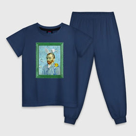 Детская пижама хлопок с принтом Детство Ван Гога в Курске, 100% хлопок |  брюки и футболка прямого кроя, без карманов, на брюках мягкая резинка на поясе и по низу штанин
 | автопортрет | ван гог | детство | зайчик | зелёный | личность | портрет | рама | рамка | синий | уточка | ушки