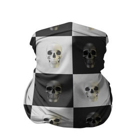 Бандана-труба 3D с принтом Skullchess в Курске, 100% полиэстер, ткань с особыми свойствами — Activecool | плотность 150‒180 г/м2; хорошо тянется, но сохраняет форму | хелоуин | череп | черное и белое | шахматы