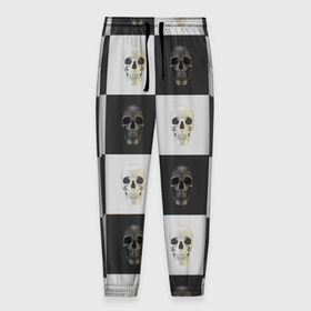 Мужские брюки 3D с принтом Skullchess в Курске, 100% полиэстер | манжеты по низу, эластичный пояс регулируется шнурком, по бокам два кармана без застежек, внутренняя часть кармана из мелкой сетки | хелоуин | череп | черное и белое | шахматы
