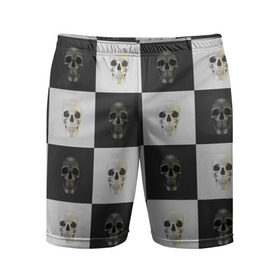 Мужские шорты 3D спортивные с принтом Skullchess в Курске,  |  | хелоуин | череп | черное и белое | шахматы