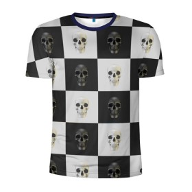 Мужская футболка 3D спортивная с принтом Skullchess в Курске, 100% полиэстер с улучшенными характеристиками | приталенный силуэт, круглая горловина, широкие плечи, сужается к линии бедра | хелоуин | череп | черное и белое | шахматы