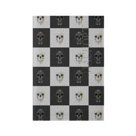 Обложка для паспорта матовая кожа с принтом Skullchess в Курске, натуральная матовая кожа | размер 19,3 х 13,7 см; прозрачные пластиковые крепления | Тематика изображения на принте: хелоуин | череп | черное и белое | шахматы