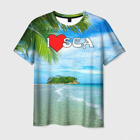 Мужская футболка 3D с принтом Я люблю море в Курске, 100% полиэфир | прямой крой, круглый вырез горловины, длина до линии бедер | 