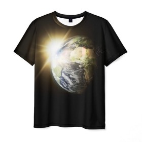 Мужская футболка 3D с принтом Восход солнца в Курске, 100% полиэфир | прямой крой, круглый вырез горловины, длина до линии бедер | звёзды | космическое пространство | космос | планета | солнце