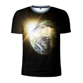 Мужская футболка 3D спортивная с принтом Восход солнца в Курске, 100% полиэстер с улучшенными характеристиками | приталенный силуэт, круглая горловина, широкие плечи, сужается к линии бедра | звёзды | космическое пространство | космос | планета | солнце