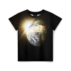 Детская футболка 3D с принтом Восход солнца в Курске, 100% гипоаллергенный полиэфир | прямой крой, круглый вырез горловины, длина до линии бедер, чуть спущенное плечо, ткань немного тянется | звёзды | космическое пространство | космос | планета | солнце
