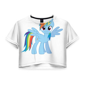 Женская футболка 3D укороченная с принтом My little pony 2 в Курске, 100% полиэстер | круглая горловина, длина футболки до линии талии, рукава с отворотами | пони