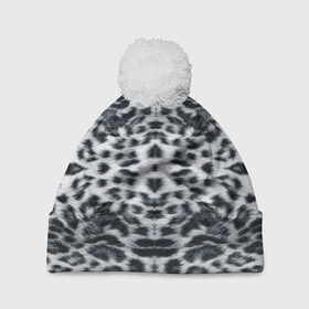 Шапка 3D c помпоном с принтом Снежный Барс в Курске, 100% полиэстер | универсальный размер, печать по всей поверхности изделия | Тематика изображения на принте: пятна