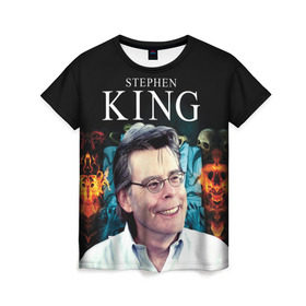 Женская футболка 3D с принтом Стивен Кинг - Король ужасов в Курске, 100% полиэфир ( синтетическое хлопкоподобное полотно) | прямой крой, круглый вырез горловины, длина до линии бедер | король ужасов | писатель | триллер | ужасы