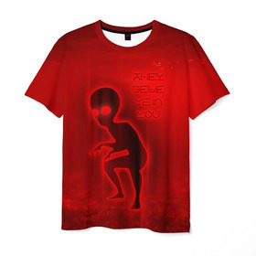 Мужская футболка 3D с принтом They belive in you в Курске, 100% полиэфир | прямой крой, круглый вырез горловины, длина до линии бедер | инопланетяне | инопланетянин | красный | марс | марсианин | нло