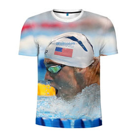 Мужская футболка 3D спортивная с принтом Майкл Фелпс в Курске, 100% полиэстер с улучшенными характеристиками | приталенный силуэт, круглая горловина, широкие плечи, сужается к линии бедра | Тематика изображения на принте: swimming | бассейн | олимпиада | плавание | пловец | рио | фелпс