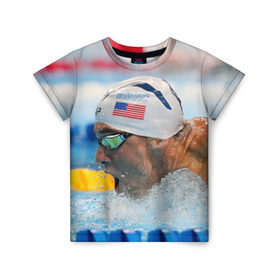Детская футболка 3D с принтом Майкл Фелпс в Курске, 100% гипоаллергенный полиэфир | прямой крой, круглый вырез горловины, длина до линии бедер, чуть спущенное плечо, ткань немного тянется | swimming | бассейн | олимпиада | плавание | пловец | рио | фелпс