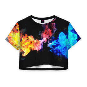 Женская футболка 3D укороченная с принтом Битва огней в Курске, 100% полиэстер | круглая горловина, длина футболки до линии талии, рукава с отворотами | красный | огонь | синий