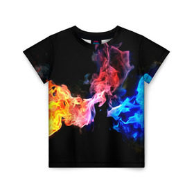 Детская футболка 3D с принтом Битва огней в Курске, 100% гипоаллергенный полиэфир | прямой крой, круглый вырез горловины, длина до линии бедер, чуть спущенное плечо, ткань немного тянется | красный | огонь | синий