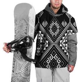 Накидка на куртку 3D с принтом Индейские мотивы в Курске, 100% полиэстер |  | вышивка | орнамент | свитер | черно белый
