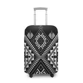 Чехол для чемодана 3D с принтом Индейские мотивы в Курске, 86% полиэфир, 14% спандекс | двустороннее нанесение принта, прорези для ручек и колес | вышивка | орнамент | свитер | черно белый