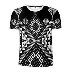 Мужская футболка 3D спортивная с принтом Индейские мотивы в Курске, 100% полиэстер с улучшенными характеристиками | приталенный силуэт, круглая горловина, широкие плечи, сужается к линии бедра | вышивка | орнамент | свитер | черно белый